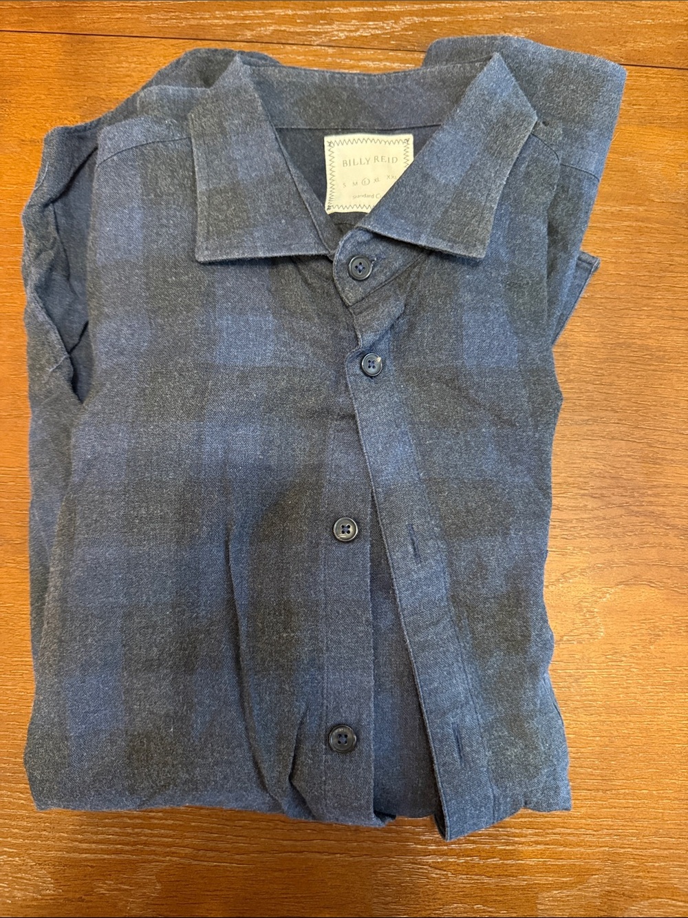 Billy Reid Navy and Dark Gray Plaid Kids Button-Down Shirt
